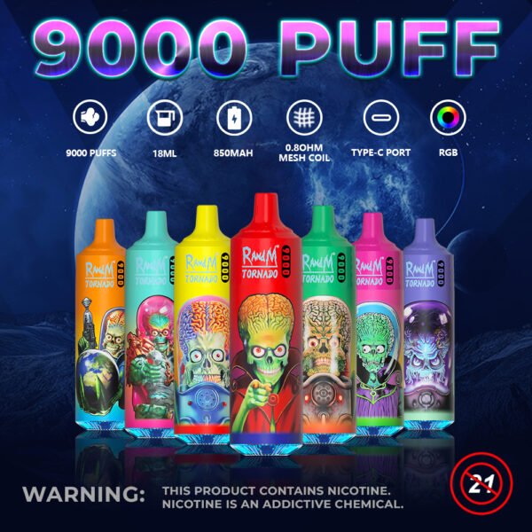 Fumot RandM Tornado 9000 PUFF– High-Capacity Mesh Coil Disposable Vape
