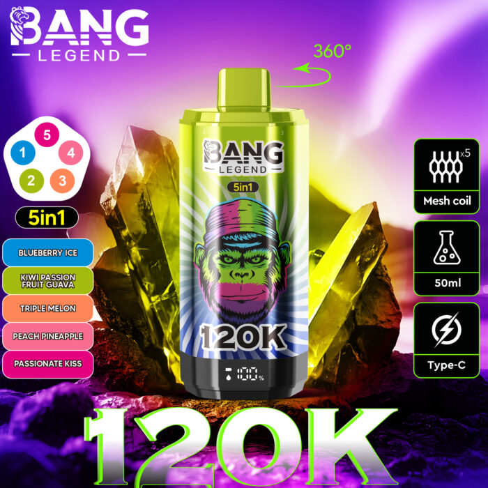Bang 120000 Puffs 5 in 1 Vape-blueberry ice-kiwi passion fruit guava-triple melon-peach pineapple-passionate kiss-disposable vape