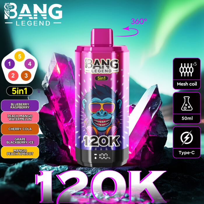 Bang 120000 Puffs 5 in 1 Vape-blueberry raspberry-peach mango watermelon-cherry cola-grape blackberry ice-mango peach apricot-disposable vape