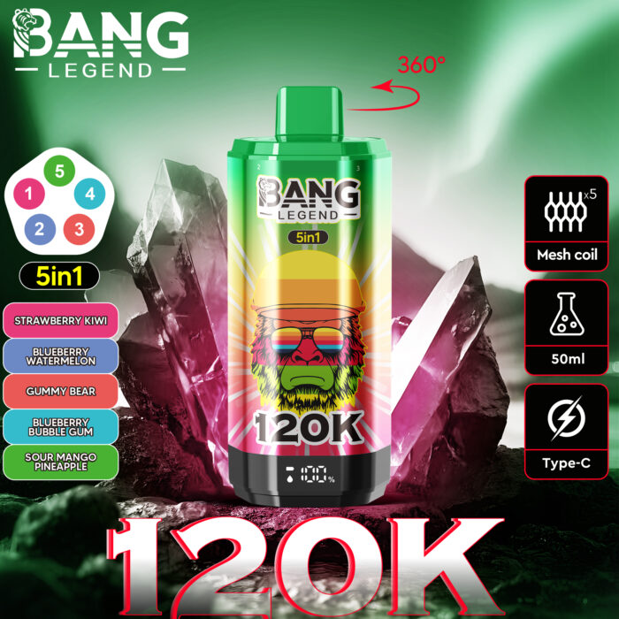 Bang 120000 Puffs 5 in 1 Vape-strawberry kiwi-blueberry watermelon-gummy bear-blueberry bubble gum-sour mango pineapple-disposable vape