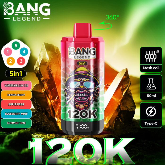 Bang 120000 Puffs 5 in 1 Vape-watermelon ice-mixed berry-apple bear-blueberry mint-summer time-disposable vape